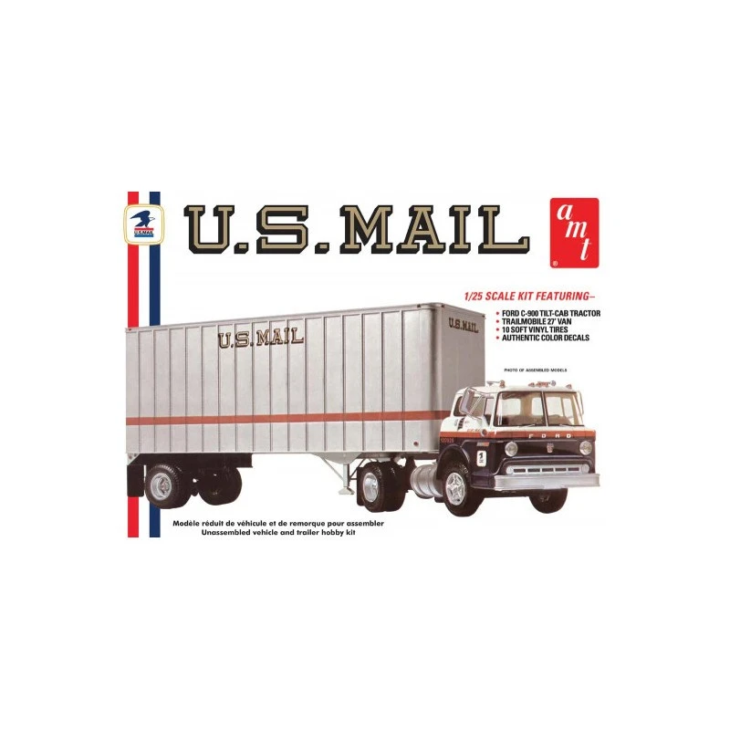 AMT Ertl Plastic Model Van Ford C900 Truck En US Mail Trailer 1:25 - Afbeelding 2