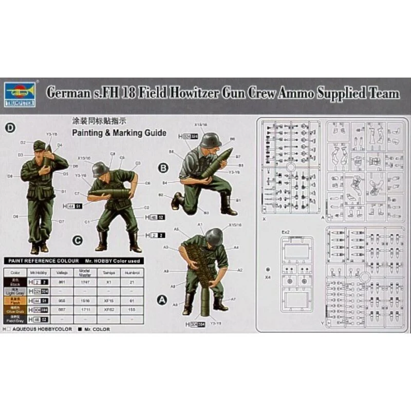 Trumpeter German WWII S.FH 18 Field Howitzer Gun Crew. Loading Gun X 6 Figures And Ammunition Etc - Afbeelding 4